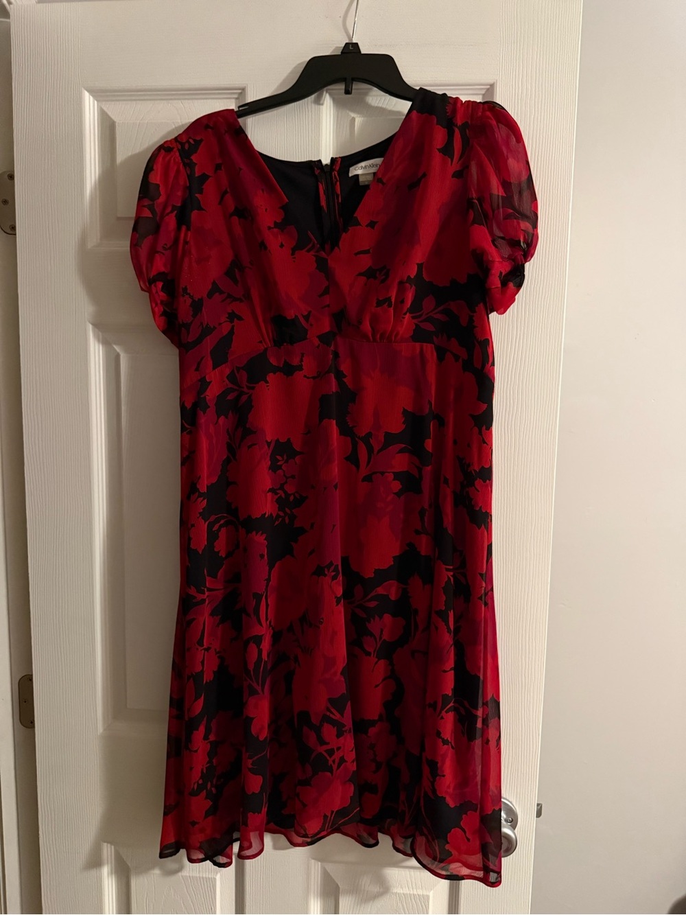 Calvin Klein Red and Black Floral Midi Dress